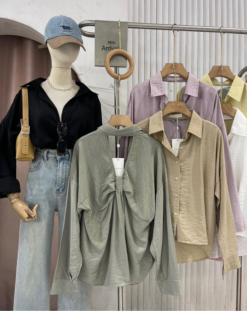 Casual Collar Down Shirt Hollow Out Design at the back